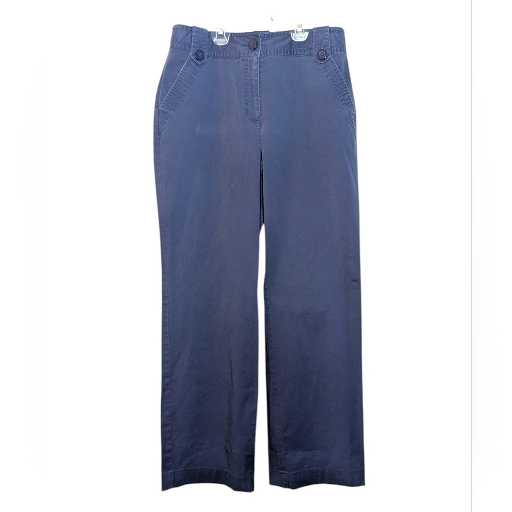 Talbots Pants Size 8 Navy Blue Stretch Tailored Straight Leg Chino Cotton Office